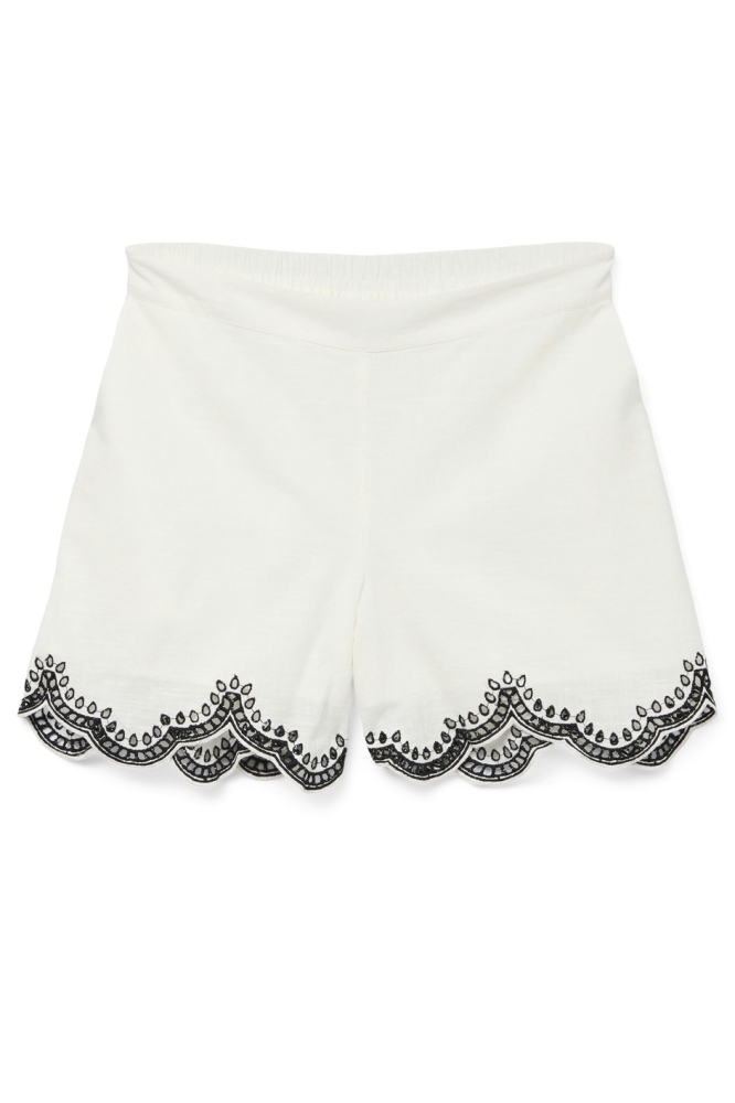 VMDIANA MW SHORTS WVN BTQ 10329100 SNOW WHITE/BLACK EMB